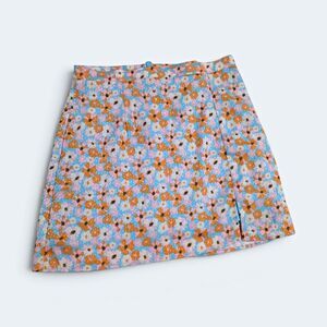 Her Entire Name Says Grace Women's Skirt Floral Blue Multicolor Zip Size M
